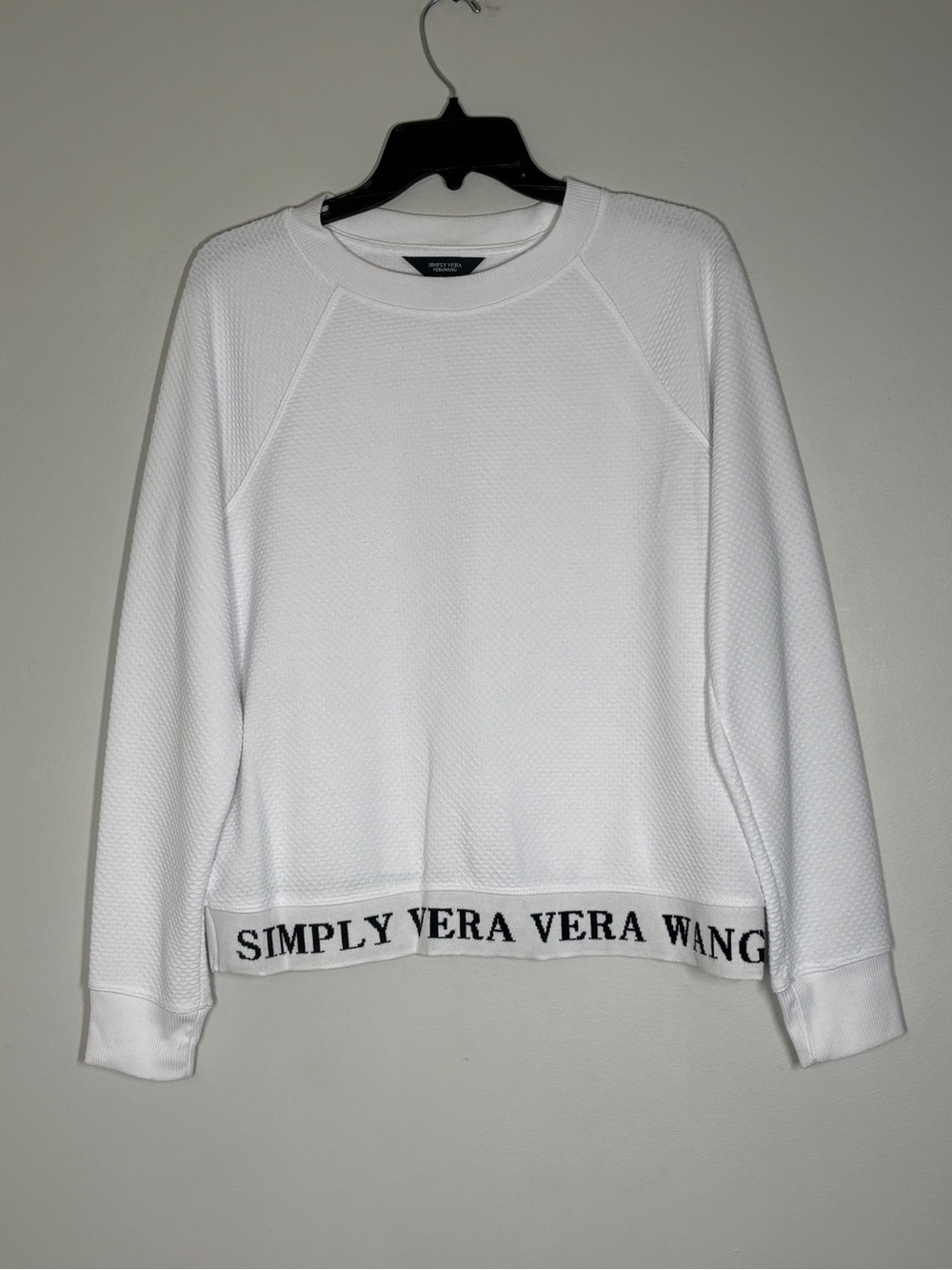 Vera Wang White Crewneck Pullover Sweatshirt with Logo Hem
